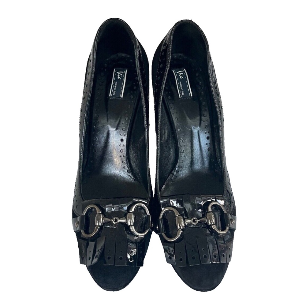 Women's heeled loafer with Horsebit black suede Size 9